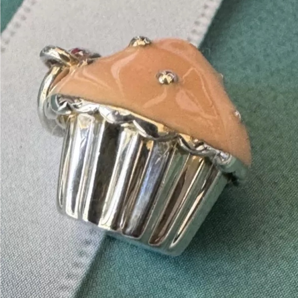 Tiffany & Co. Cupcake Sterling Silver 925 Whit Pink Enamel Charm/Pendant